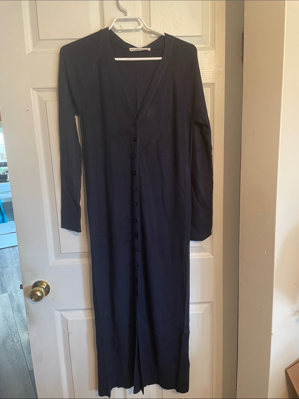 Abercrombie x Kathleen Post Ribbed Belted Maxi Sweater Dress Navy M NWT